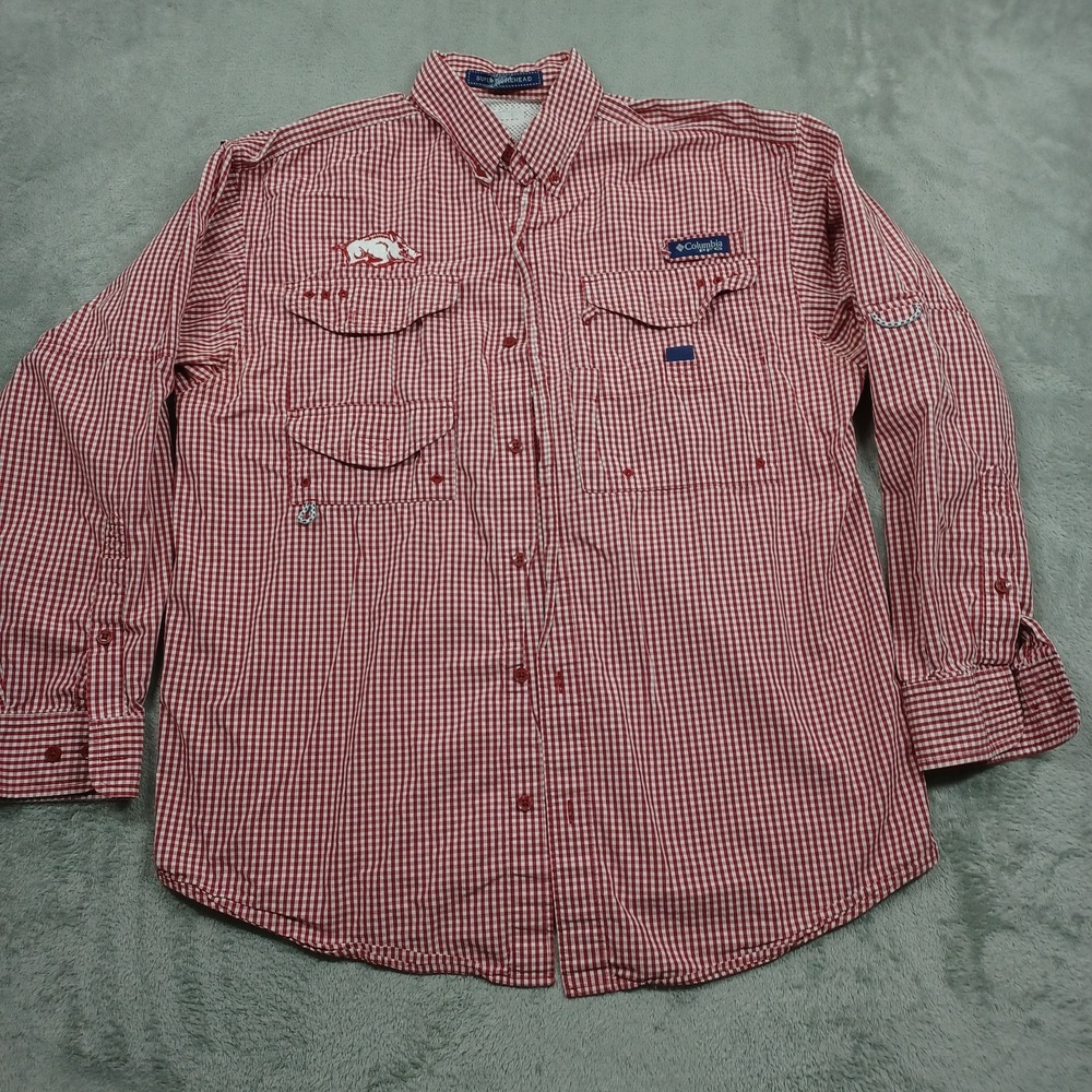 Arkansas Razorbacks Shirt Mens‎ Medium Red Columbia PFG Super Bonehead